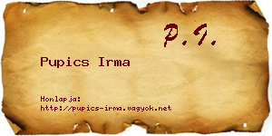 Pupics Irma névjegykártya